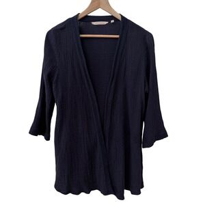 Soft Surroundings Cardigan Medium Navy Blue Gauze Crochet Trim Open Front